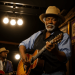 Zydeco performer holding guitar